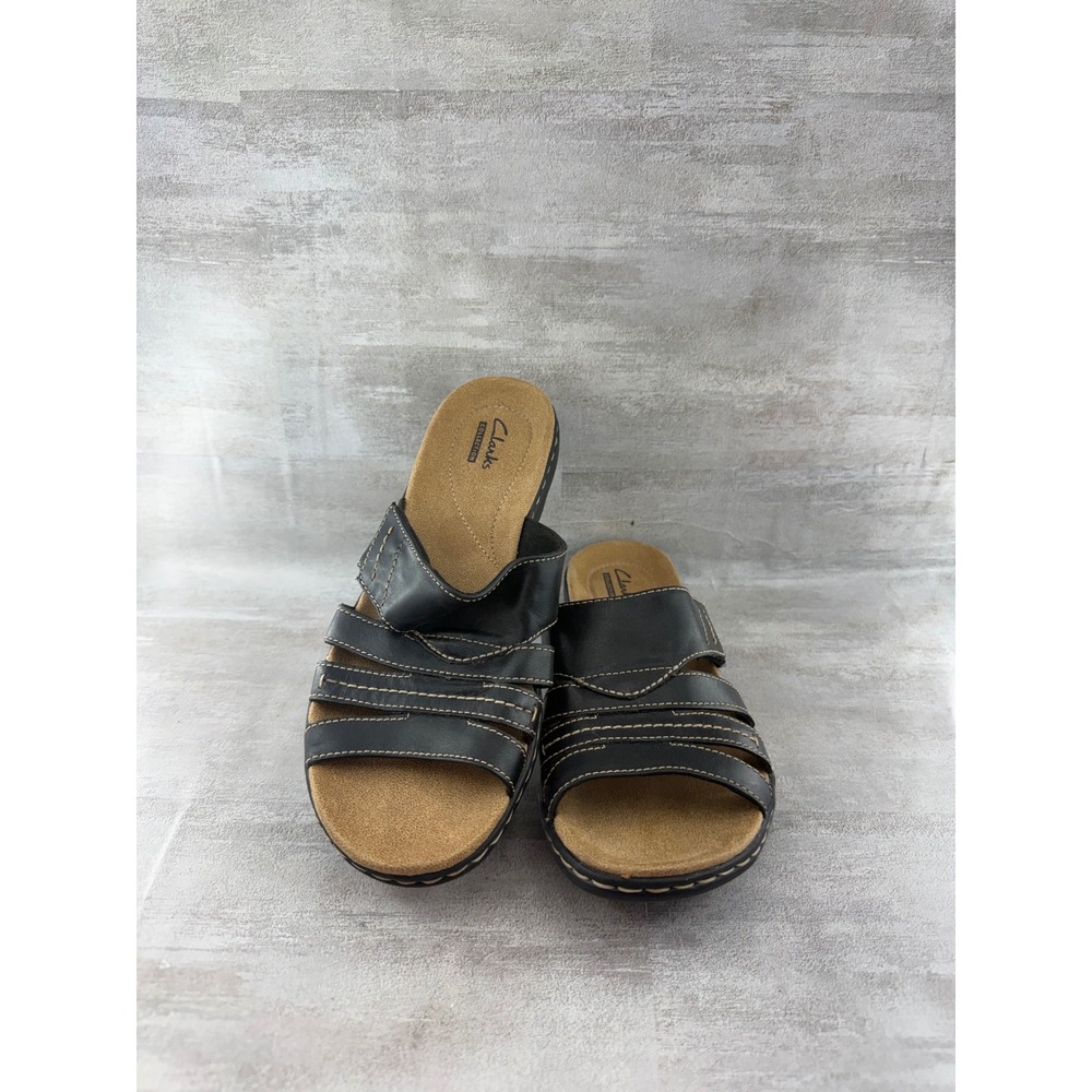 Clarks Collection Black Leather Multi Strap Slide Sandals 26106260 Women Sz 7M